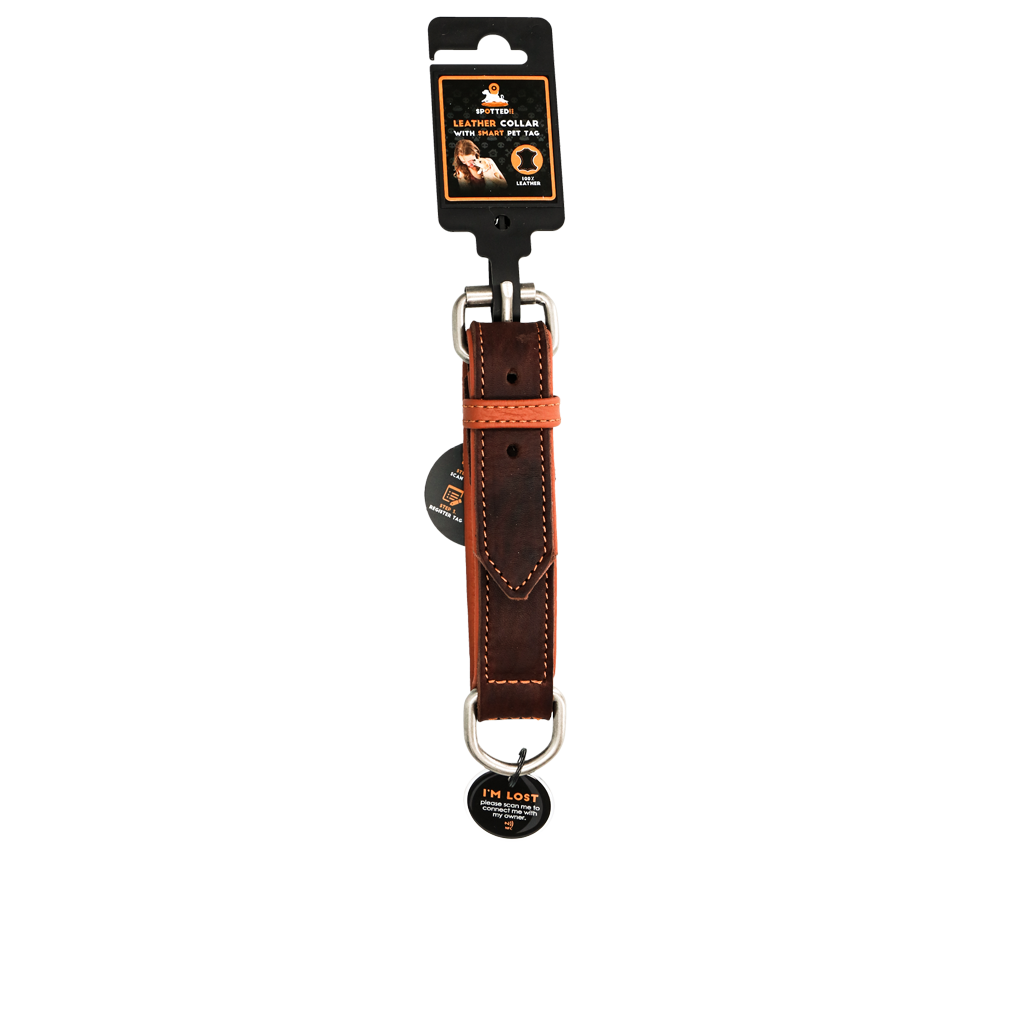 Spotted! Pro Leren Halsband Bruin 2,5 x 40 cm — afbeelding 2
