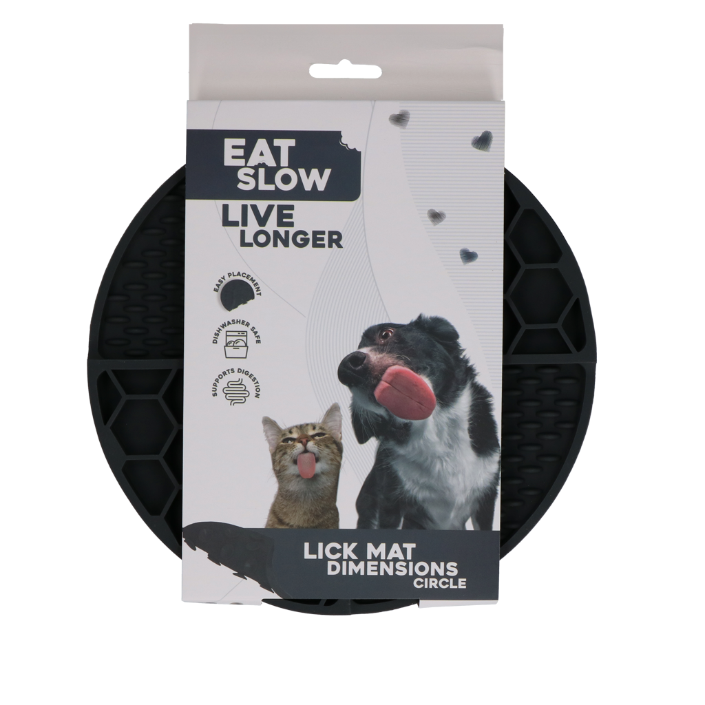 Eat Slow Live Longer Lick Mat Dimensions Circle Grijs