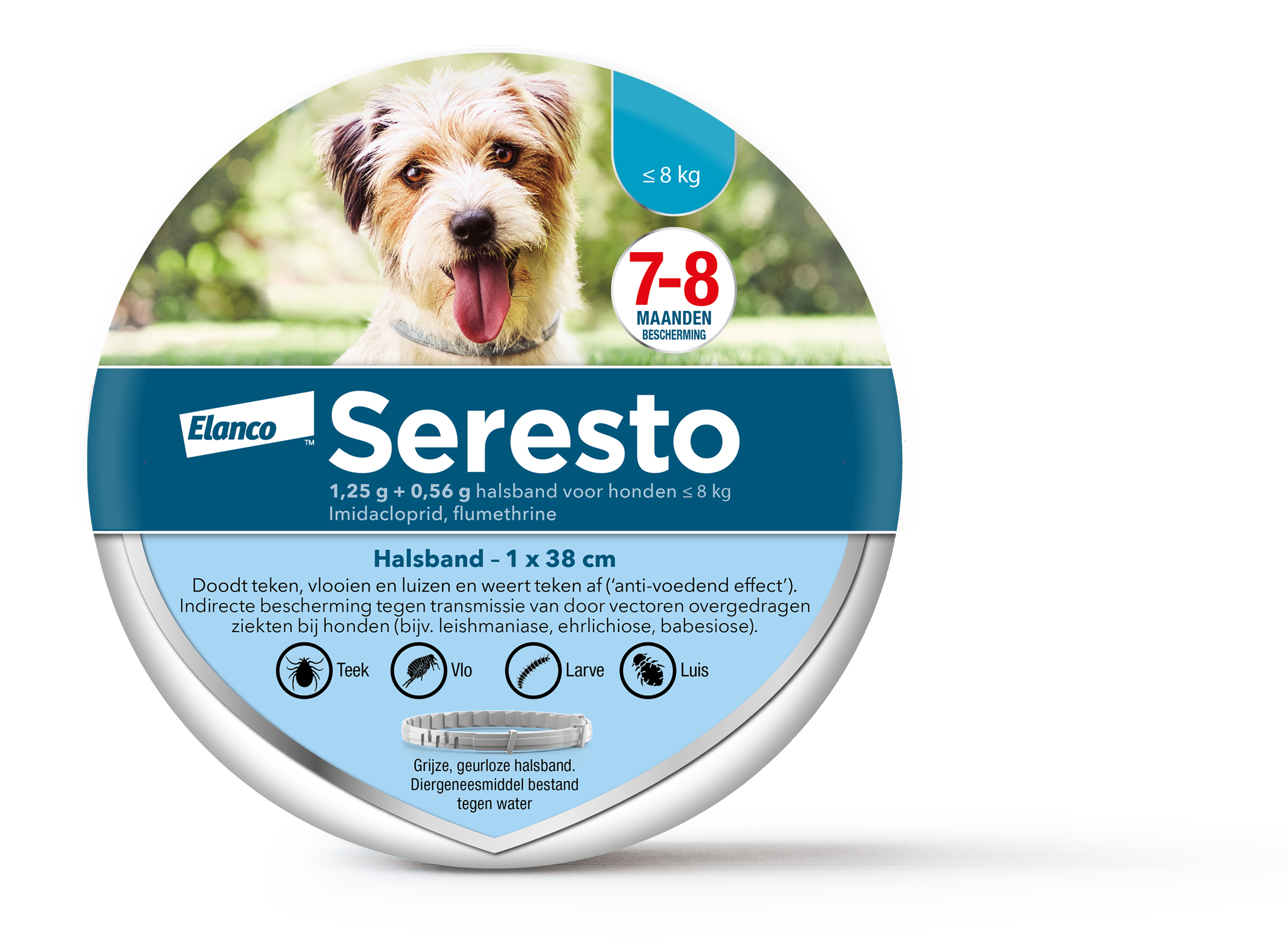 Seresto vlooien- en tekenband voor honden Tot 8 kg (1,25 g + 0,56 g)