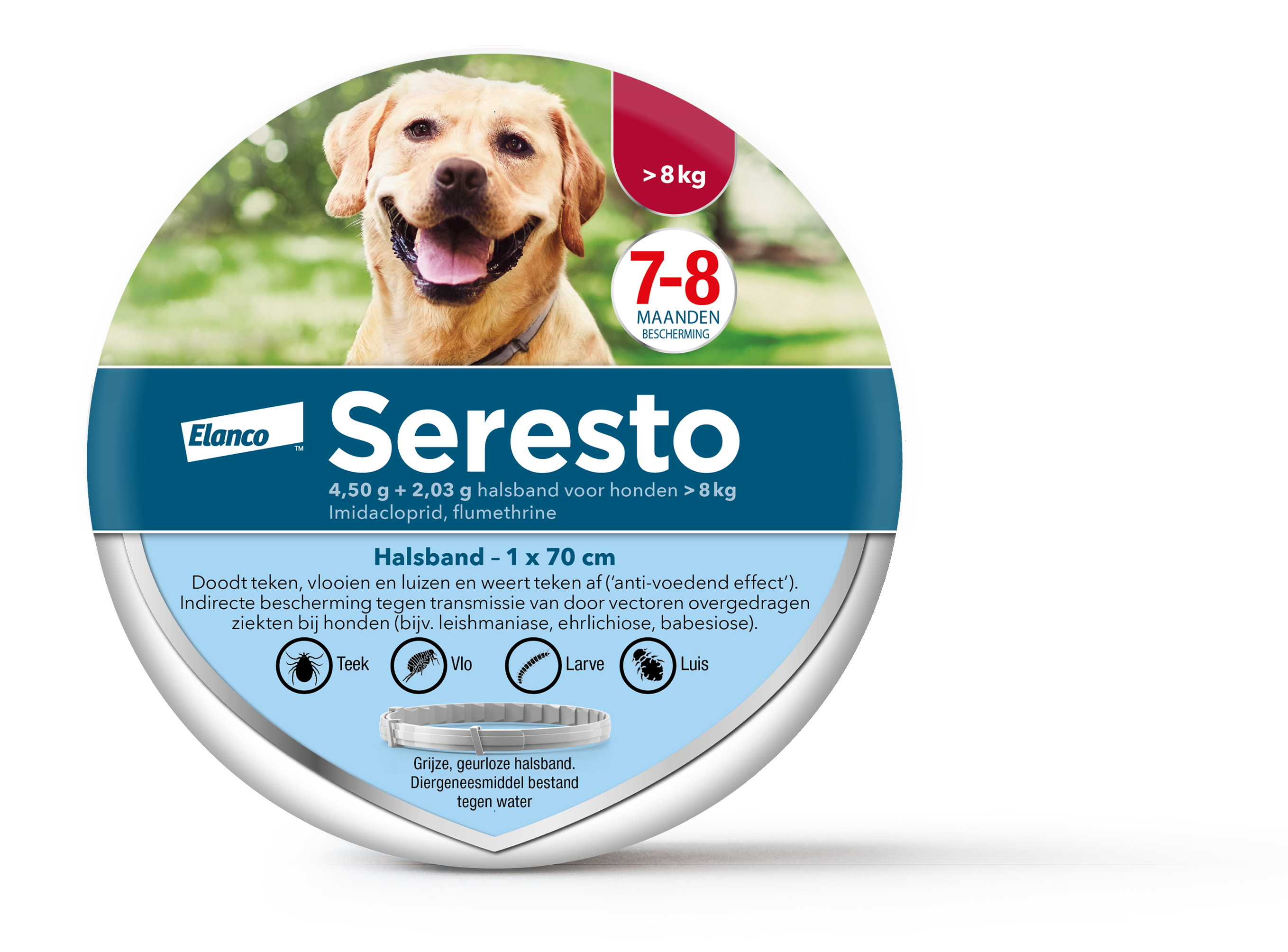 Seresto vlooien- en tekenband voor honden Vanaf 8 kg (4,50 g + 2,03 g)