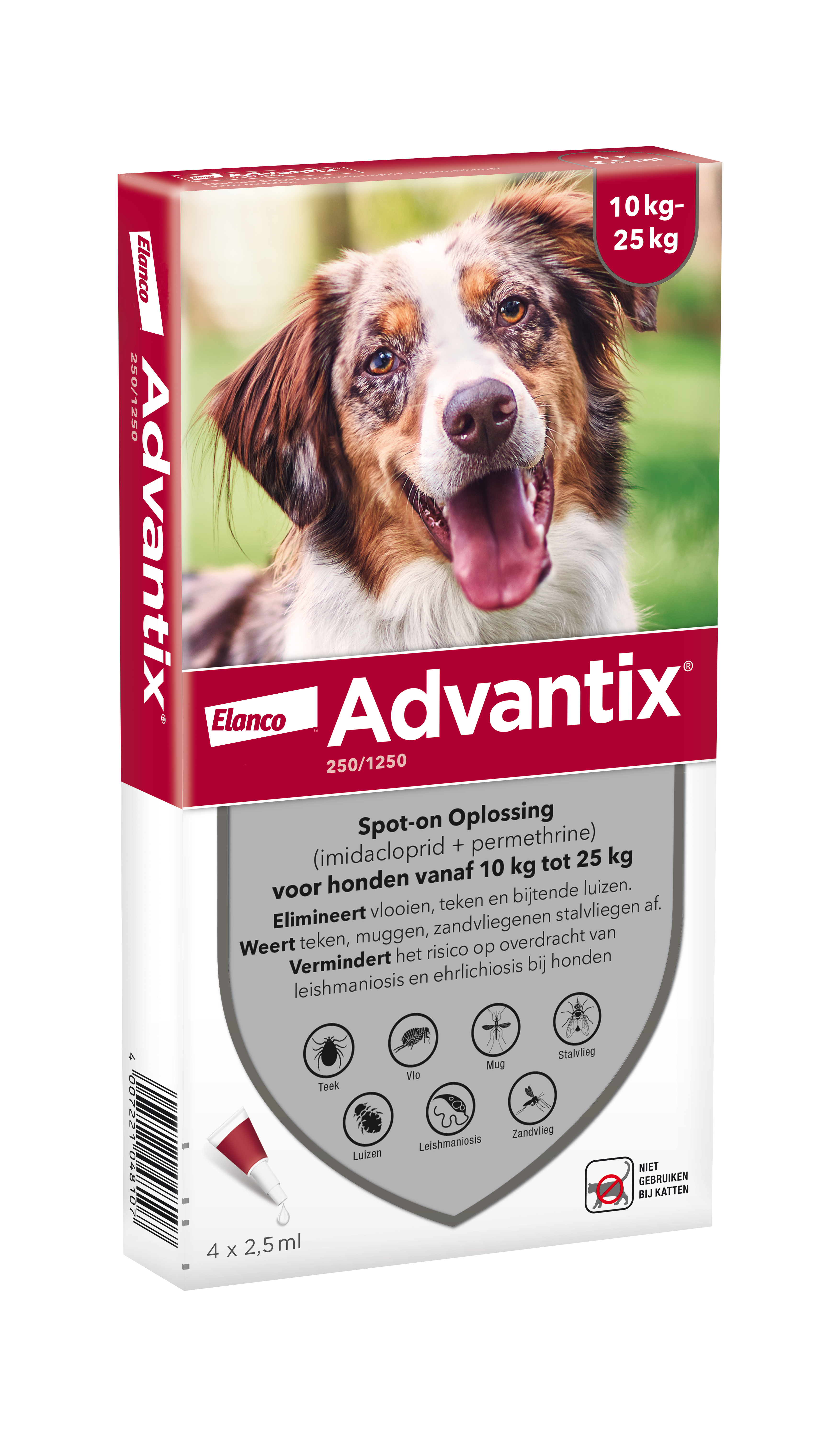 Advantix vlooien- en tekenpipet voor honden 250/1250 (10 tot 25 kg) 4 pipetten