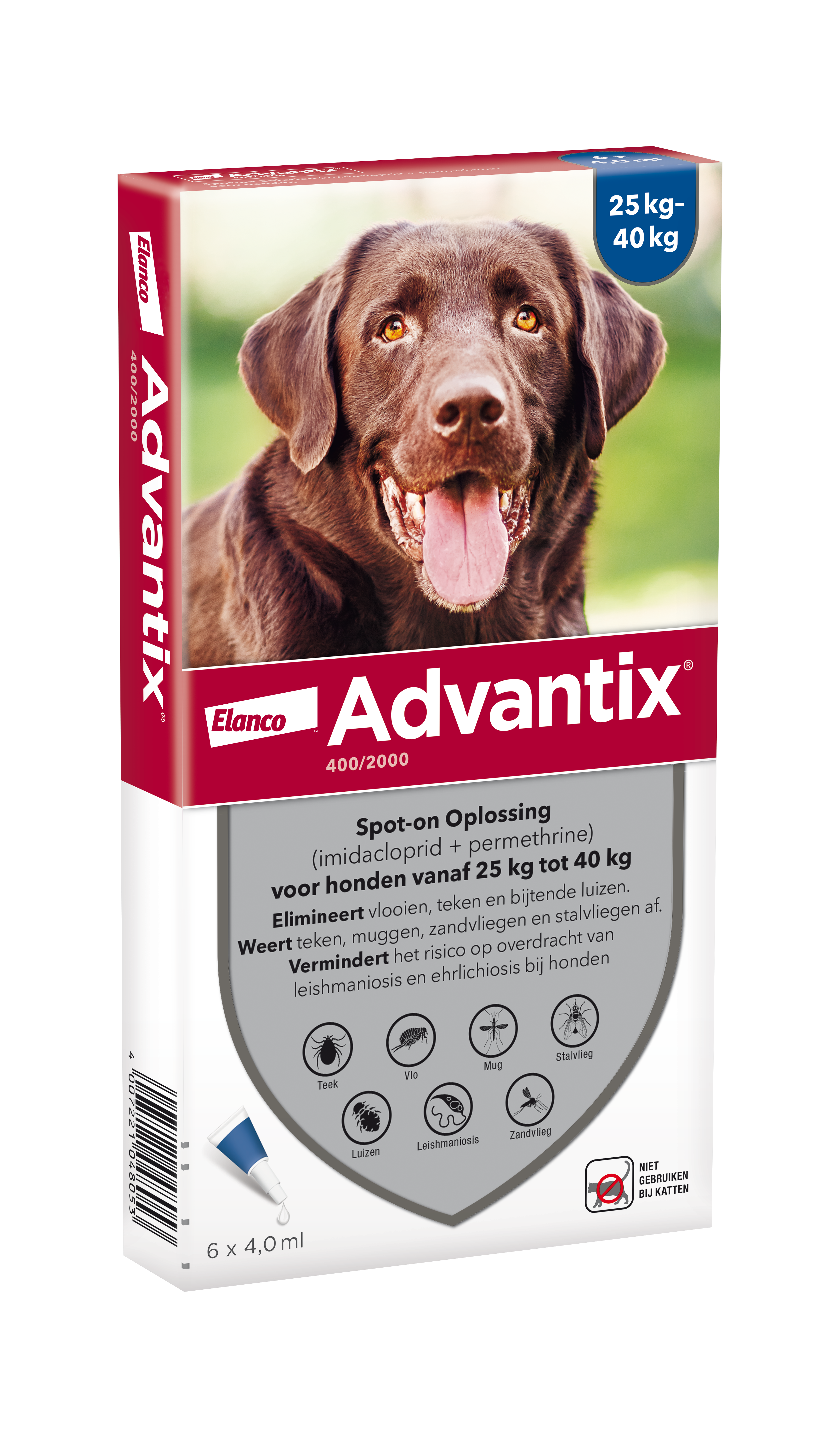 Advantix vlooien- en tekenpipet voor honden 400/2000 (25 tot 40 kg) 6 pipetten