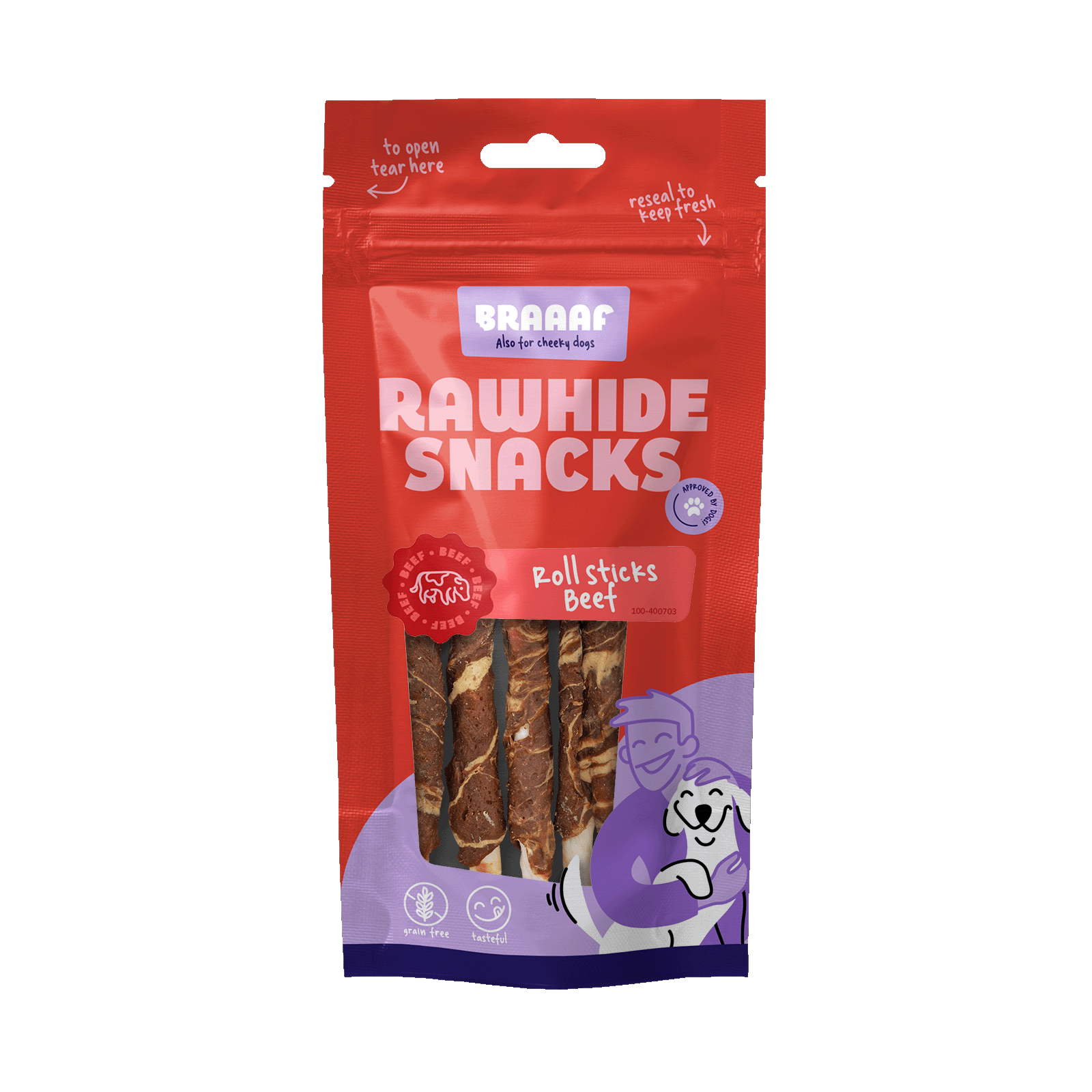 Braaaf Rawhide Roll Sticks Rund & Vis - 8 st.