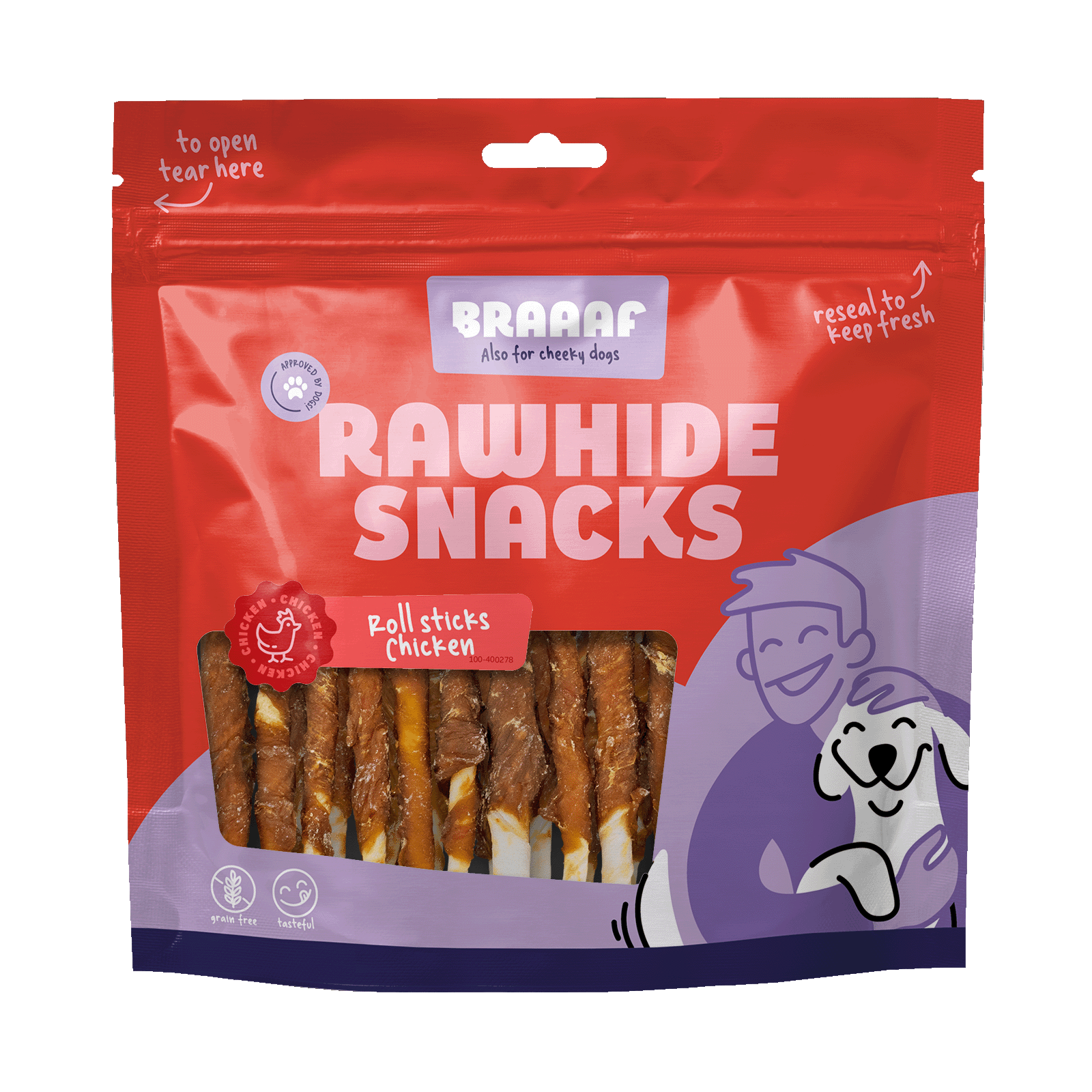 Braaaf Rawhide Roll Sticks Kip - 30 st.