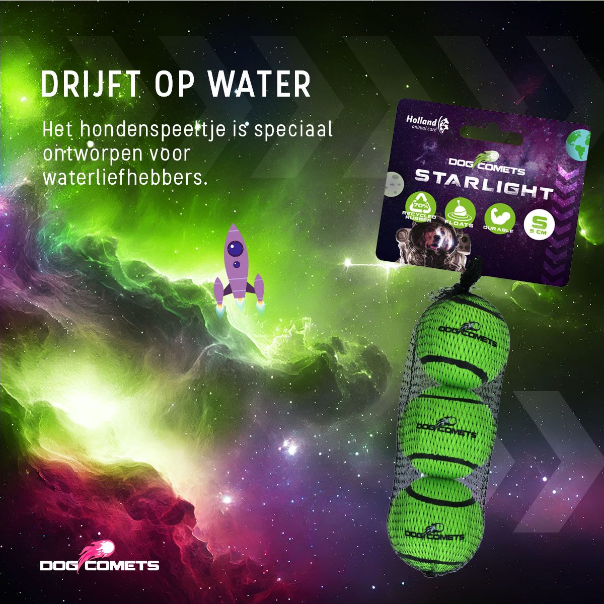 Dog Comets Tennisbal Starlight S Groen (3-pack) — afbeelding 6