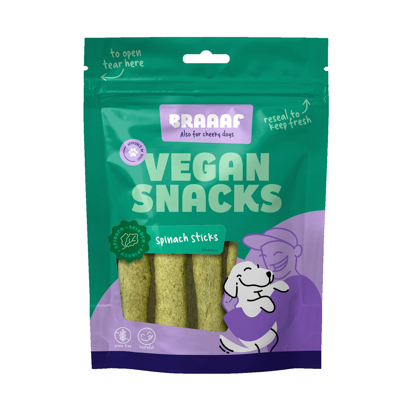 Braaaf Vegan Snack Spinazie Stick - 12 cm