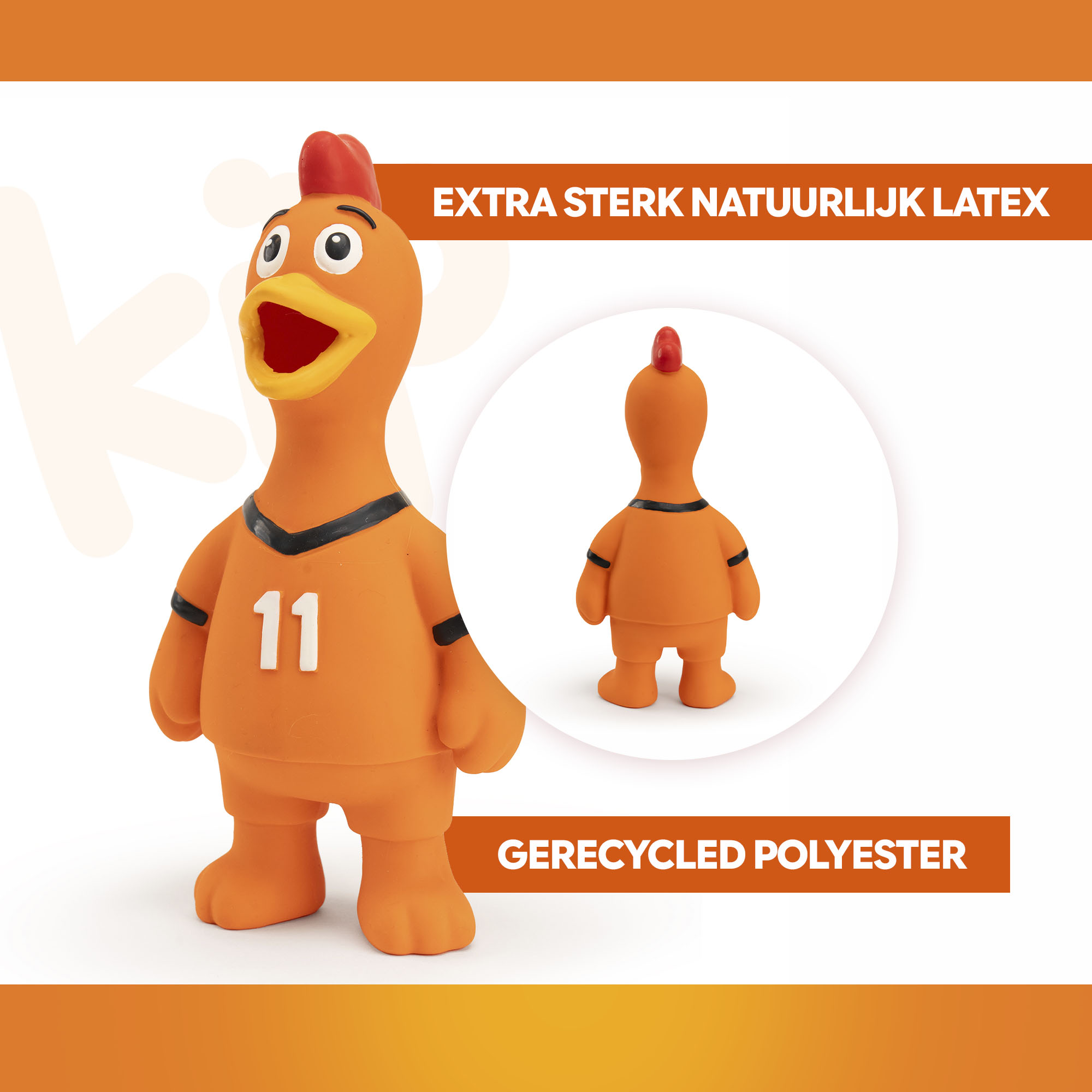 Oranje Latex Hondenspeeltjes WK Kip — afbeelding 3