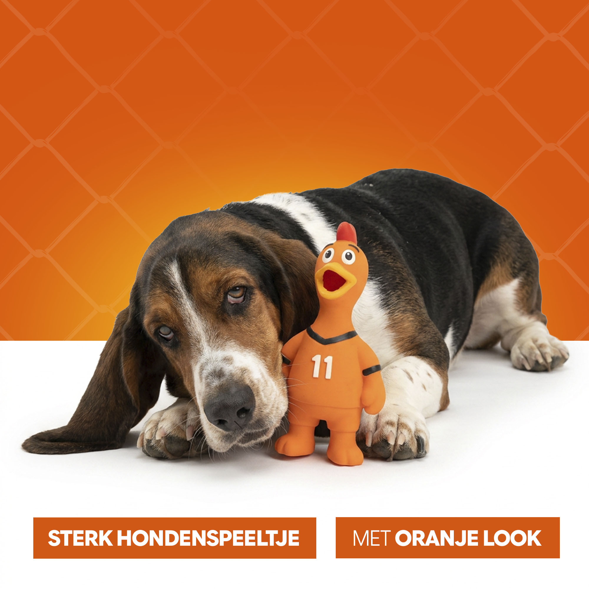 Oranje Latex Hondenspeeltjes WK Kip — afbeelding 6