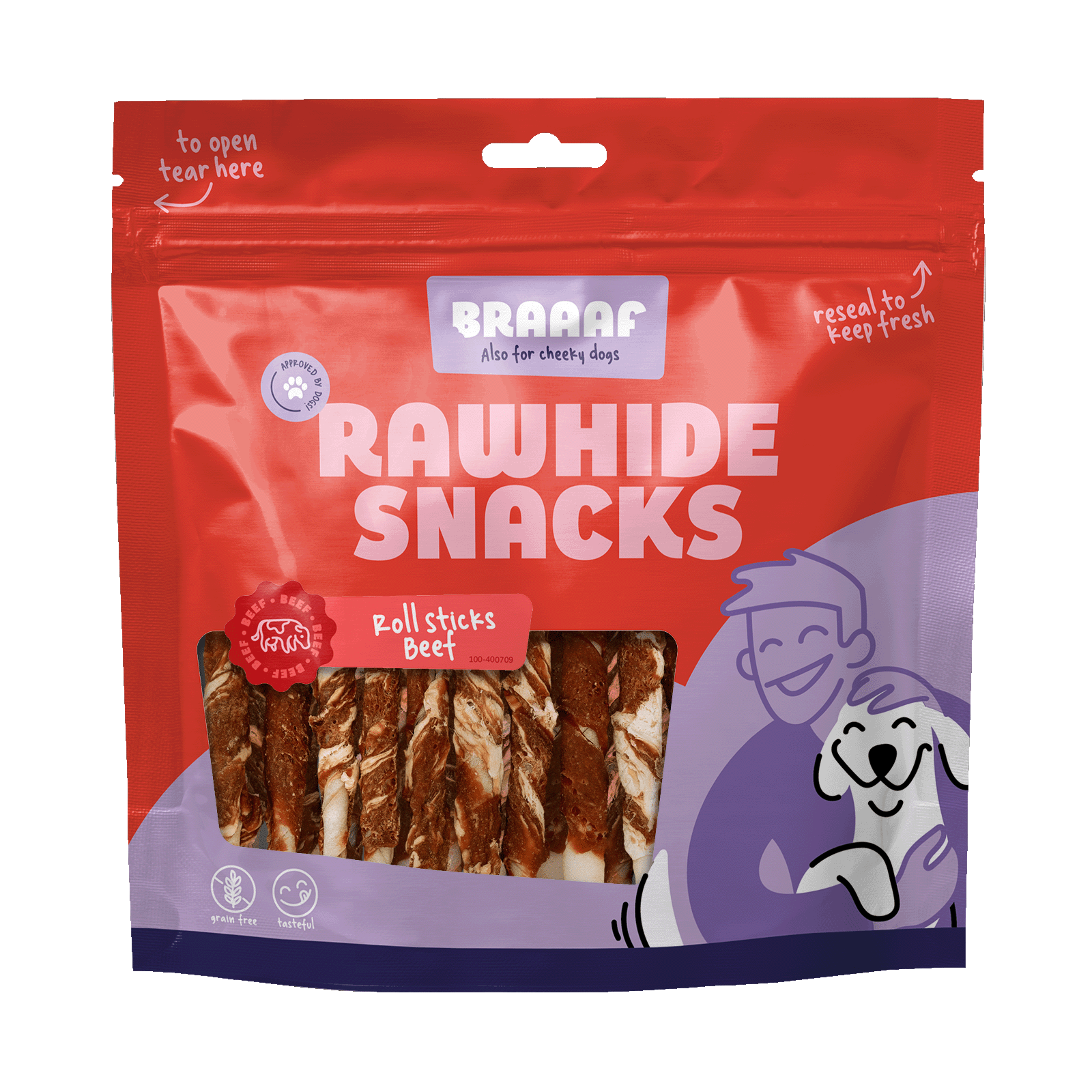 Braaaf Rawhide Roll Sticks Rund & Vis - 25 st.