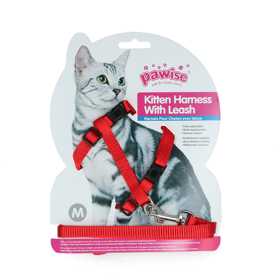 Pawise Kitten Harness With Leash Red/Blue M — afbeelding 2